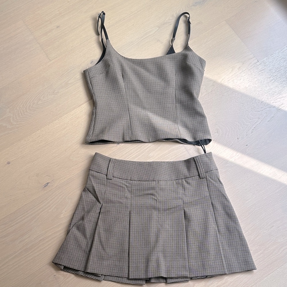 Zara Black and Gray Checkered Skirt and Top Set